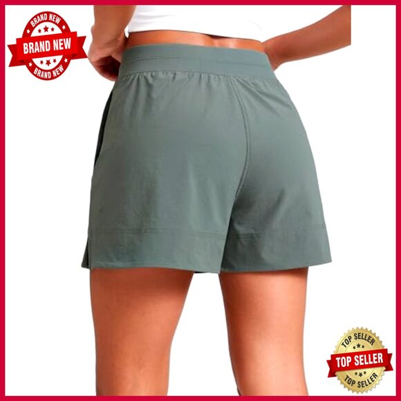 High Waisted 4" Active Shorts with Pockets, Stretch Fabric for Hiking Golf - Picture 2 of 4